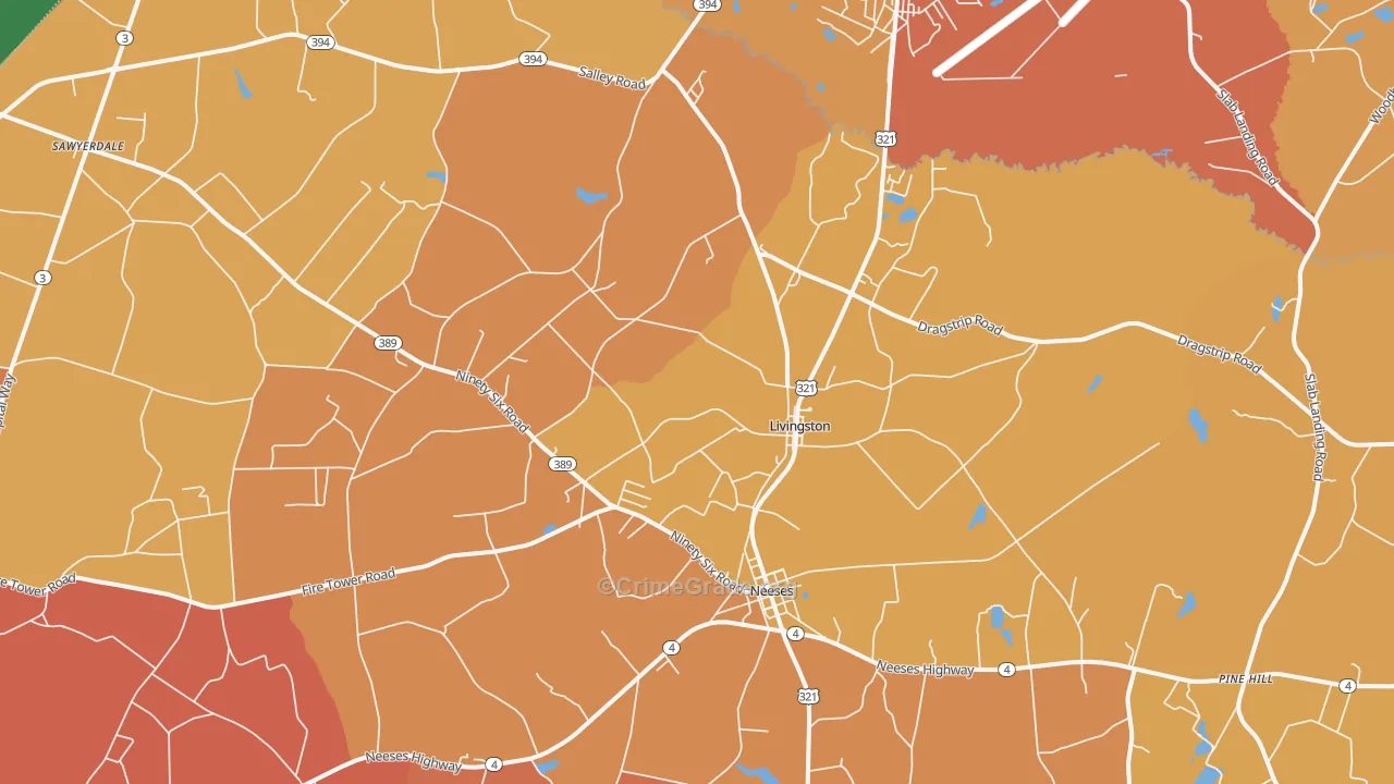 Livingston, SC Map of Vehicle Theft Rates