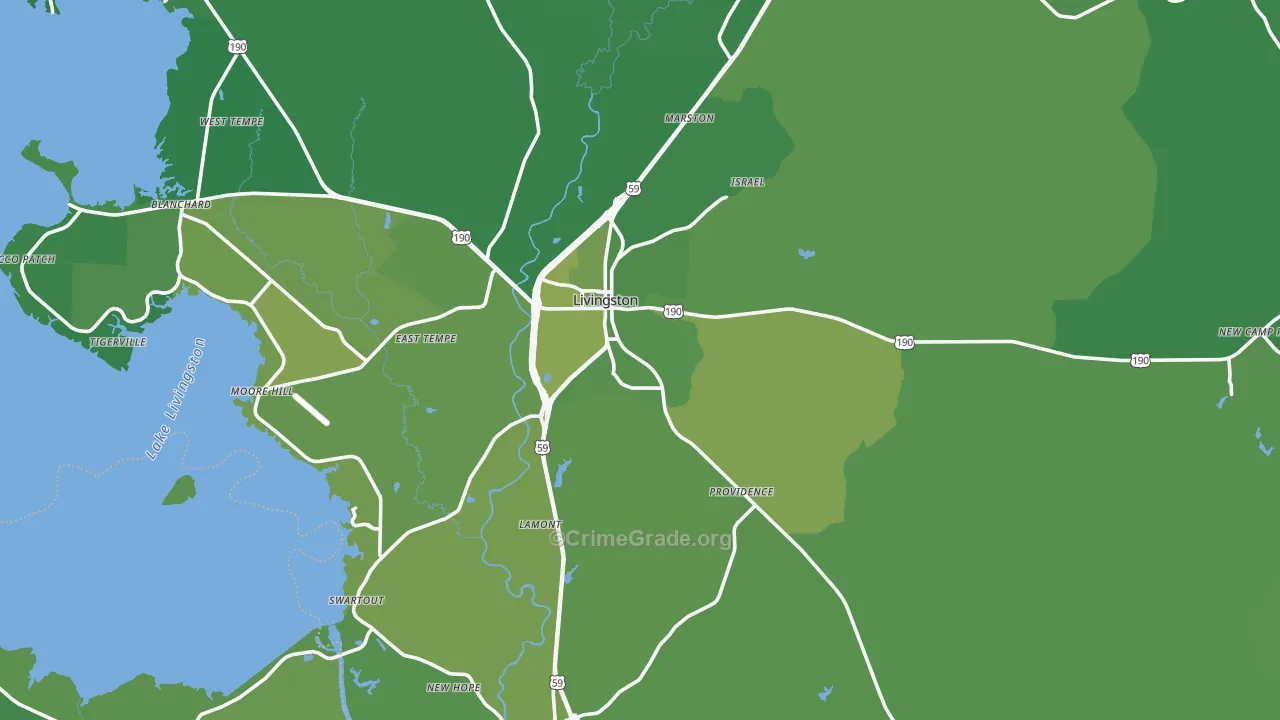 Livingston, TX Map of Vehicle Theft Rates