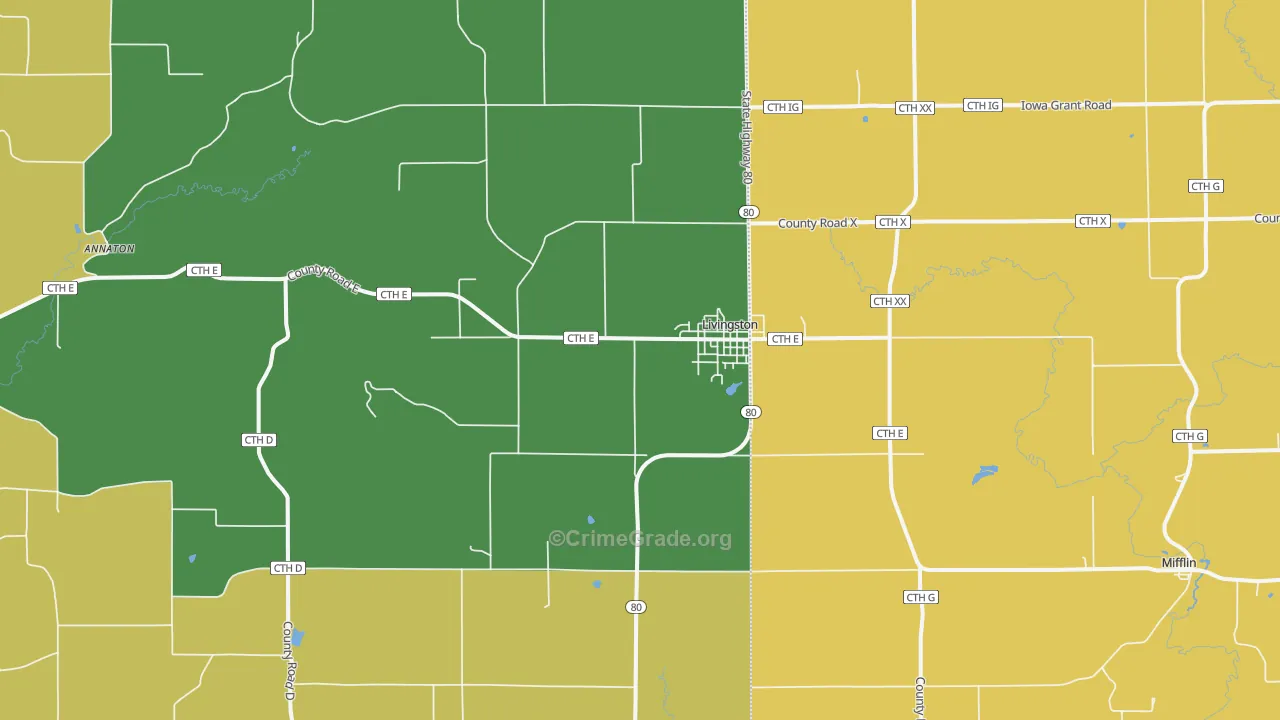 Livingston, WI Map of Vehicle Theft Rates