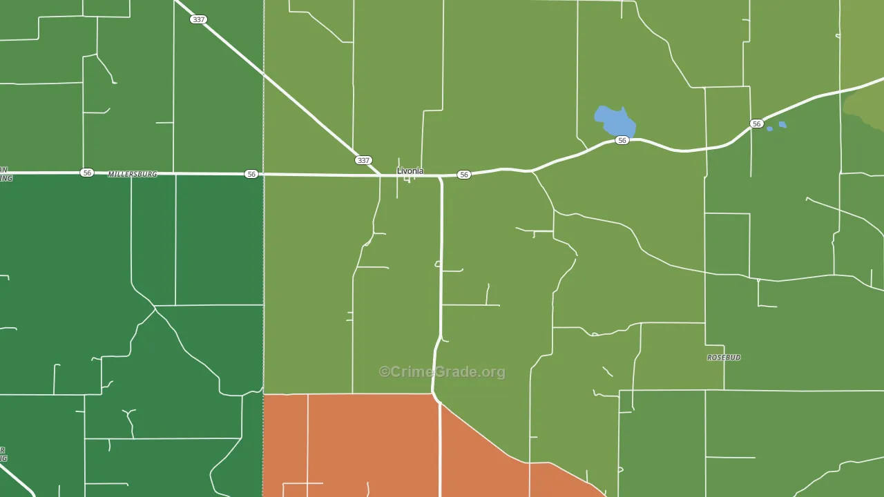 Livonia, IN Map of Vehicle Theft Rates
