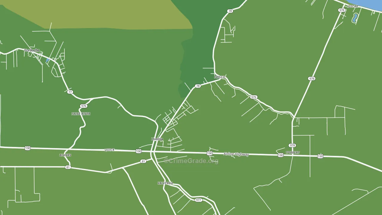 Livonia, LA Map of Vehicle Theft Rates