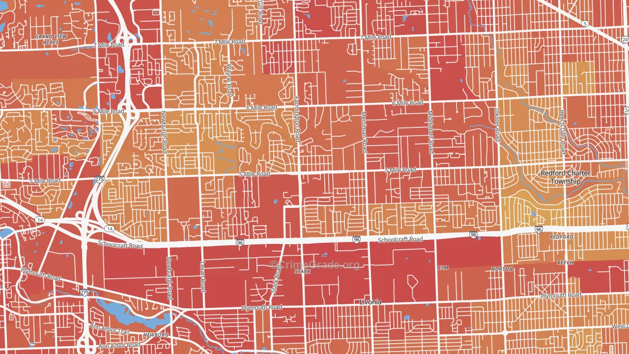 Livonia, MI Map of Vehicle Theft Rates