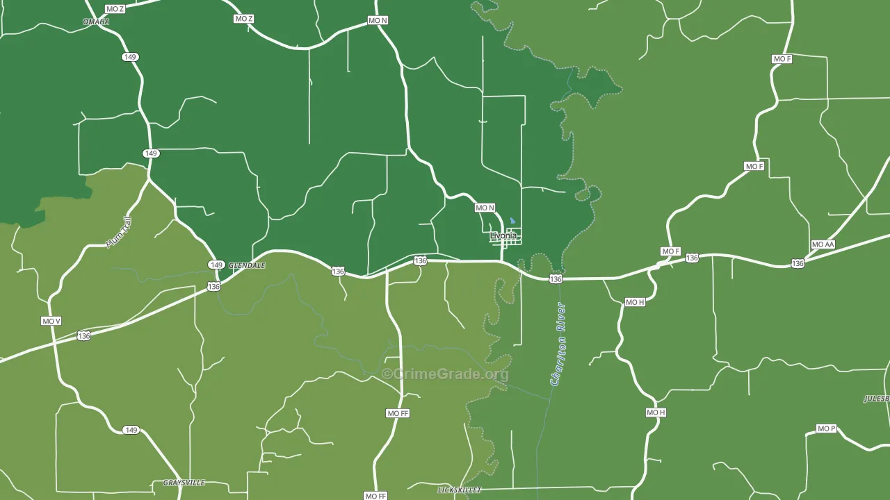 Livonia, MO Map of Vehicle Theft Rates