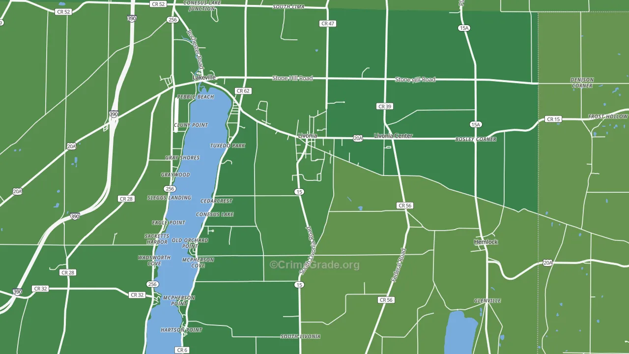Livonia, NY Map of Vehicle Theft Rates