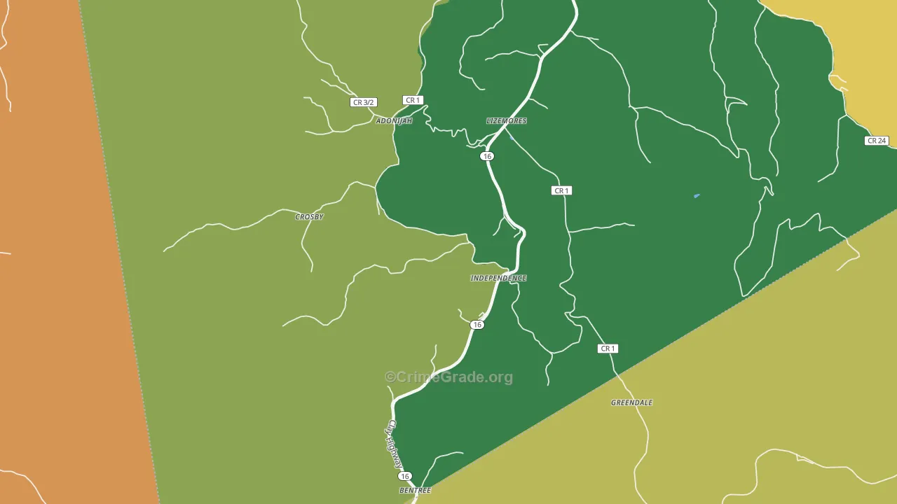 Lizemores, WV Map of Vehicle Theft Rates