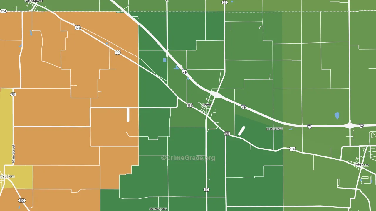 Lizton, IN Map of Vehicle Theft Rates