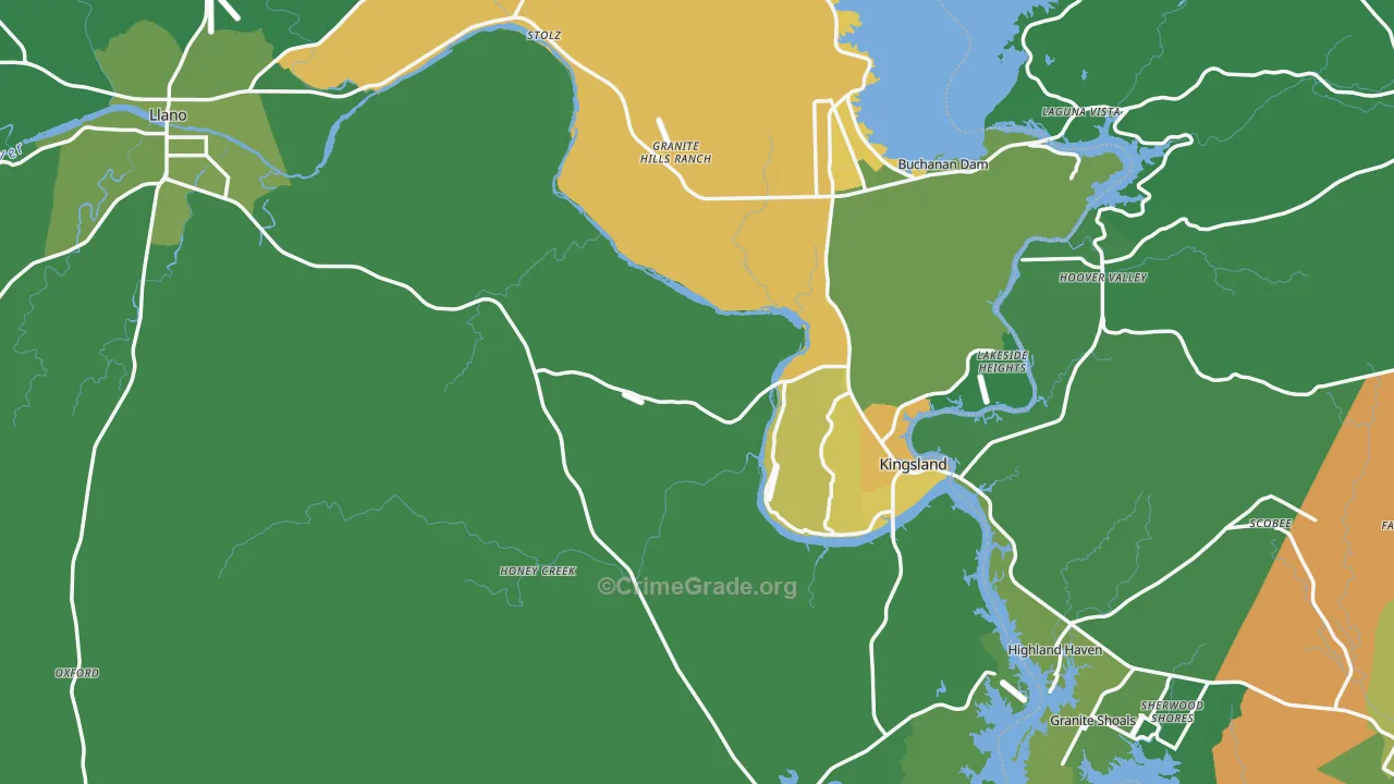Llano County, TX Map of Vehicle Theft Rates