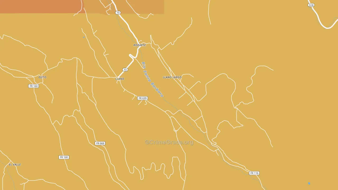 Llano Largo, NM Map of Vehicle Theft Rates