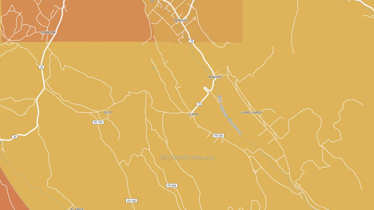 Llano, NM Map of Vehicle Theft Rates