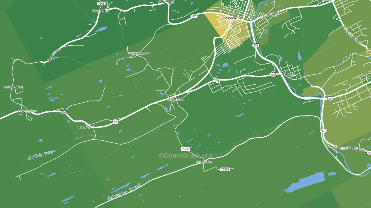 Llewellyn, PA Map of Vehicle Theft Rates