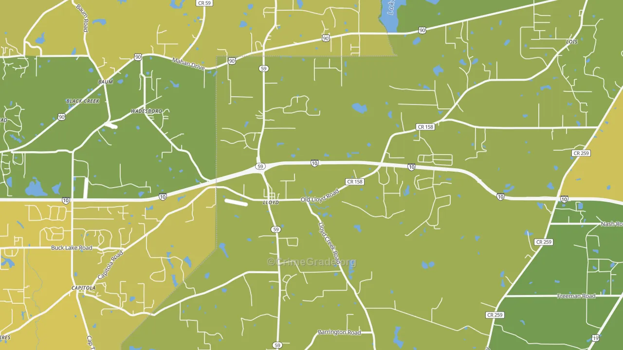 Lloyd, FL Map of Vehicle Theft Rates