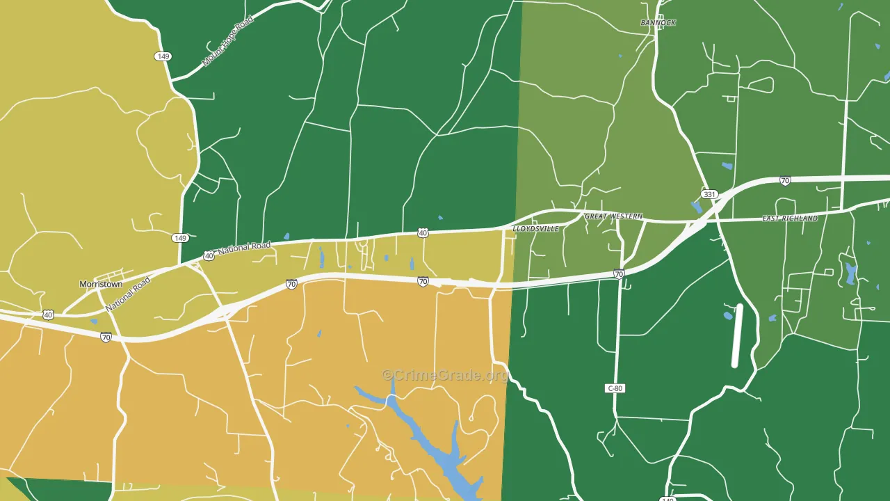 Lloydsville, OH Map of Vehicle Theft Rates