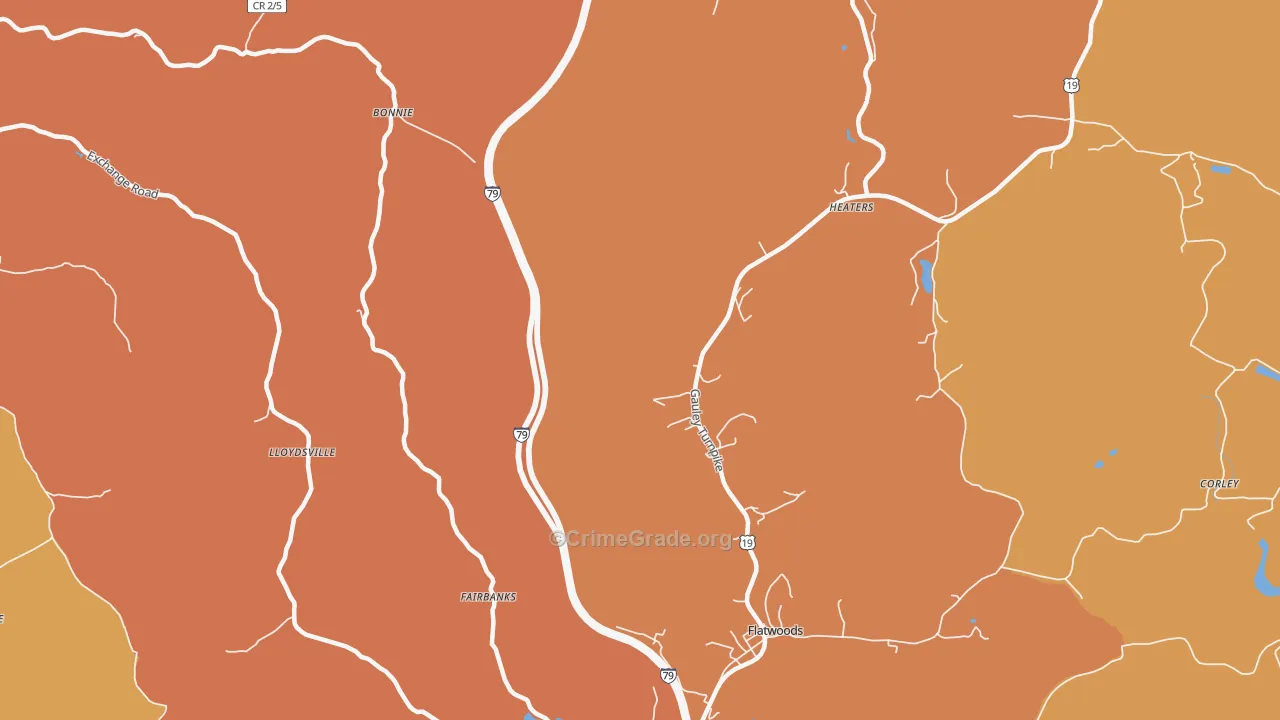 Lloydsville, WV Map of Vehicle Theft Rates