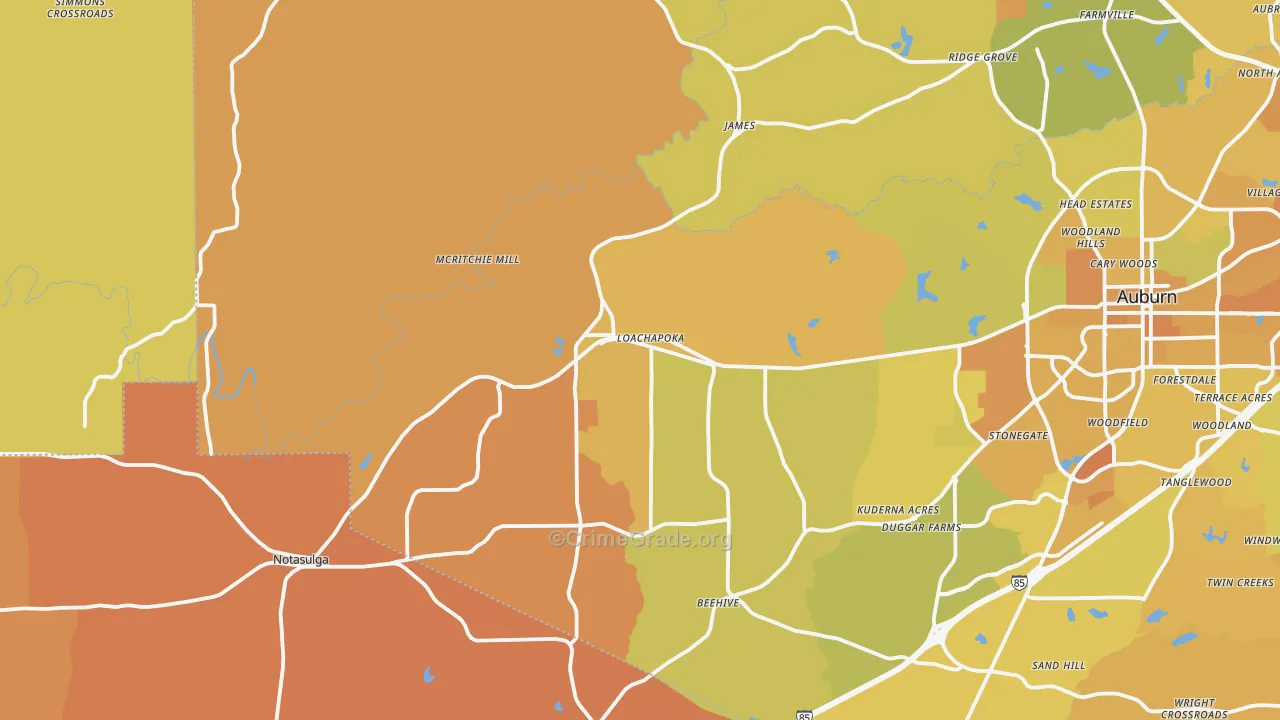 Loachapoka, AL Map of Vehicle Theft Rates