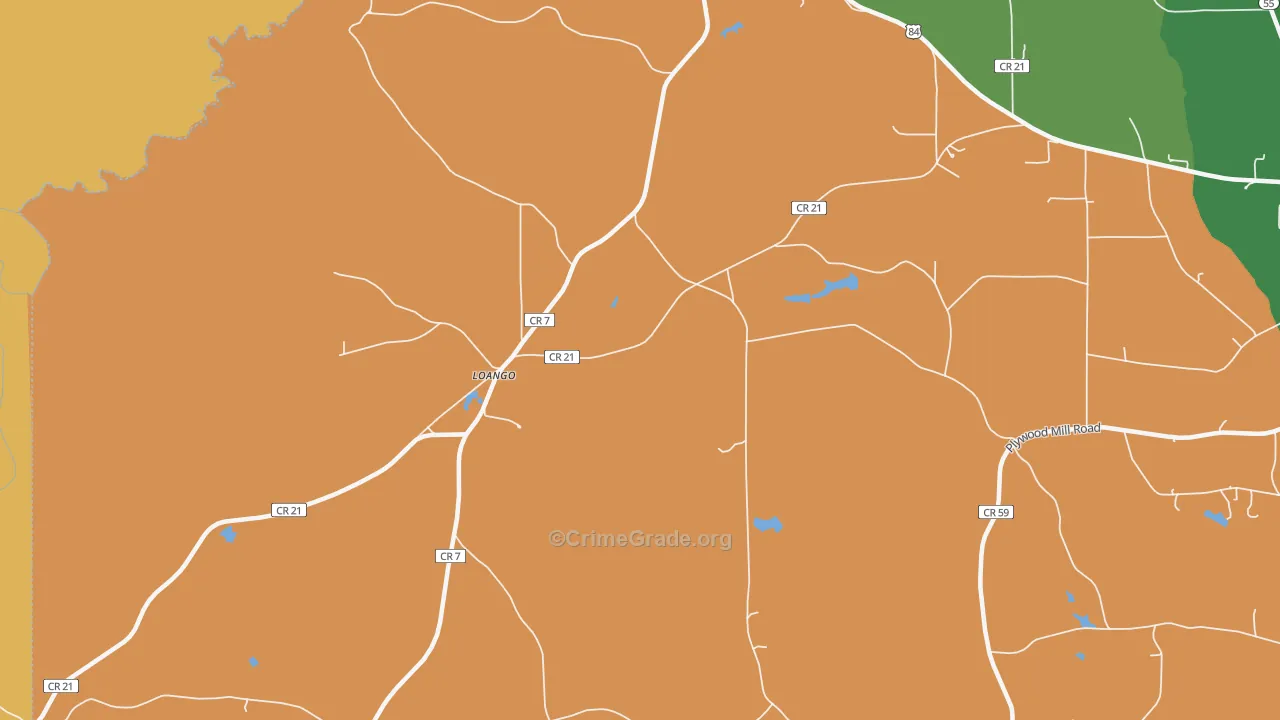 Loango, AL Map of Vehicle Theft Rates