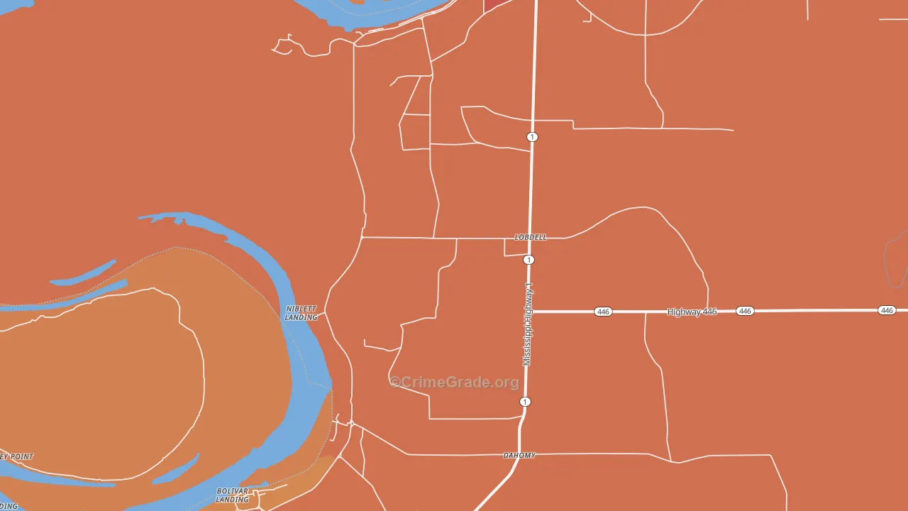 Lobdell, MS Map of Vehicle Theft Rates