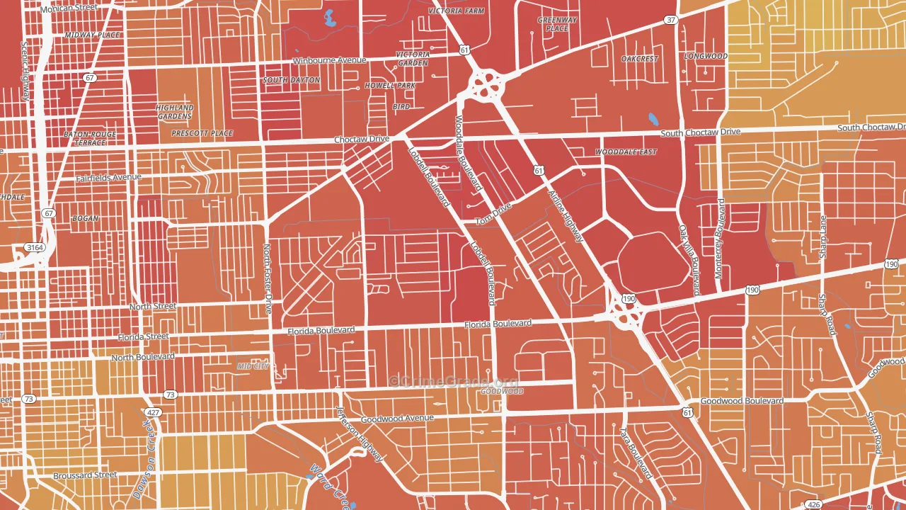 Lobdell-Woodale, Baton Rouge, LA Map of Vehicle Theft Rates