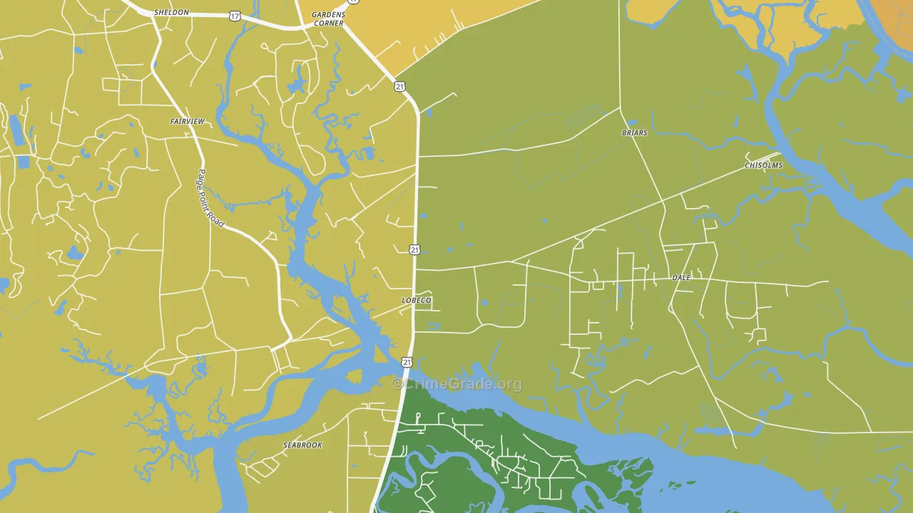 Lobeco, SC Map of Vehicle Theft Rates