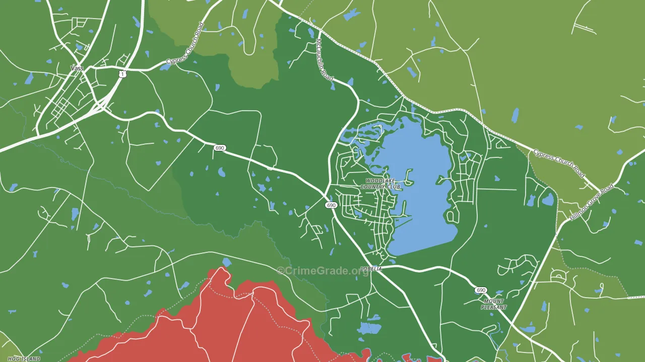 Lobelia, NC Map of Vehicle Theft Rates