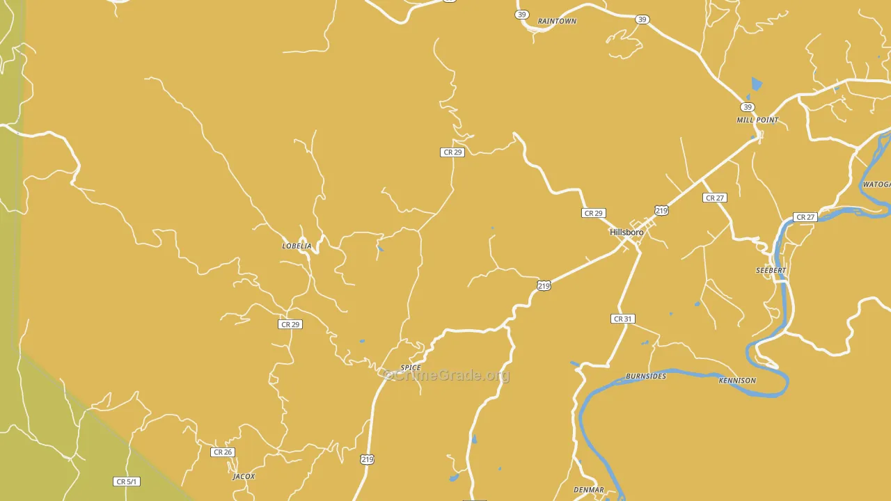 Lobelia, WV Map of Vehicle Theft Rates