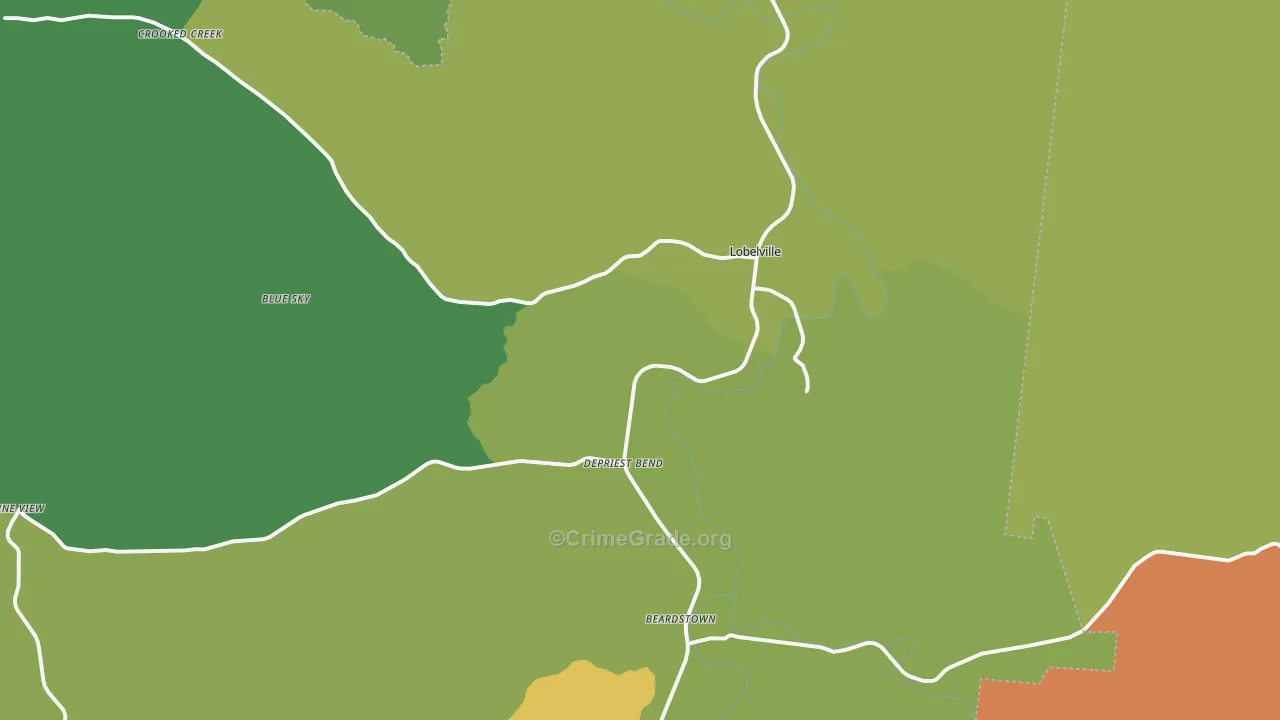 Lobelville, TN Map of Vehicle Theft Rates