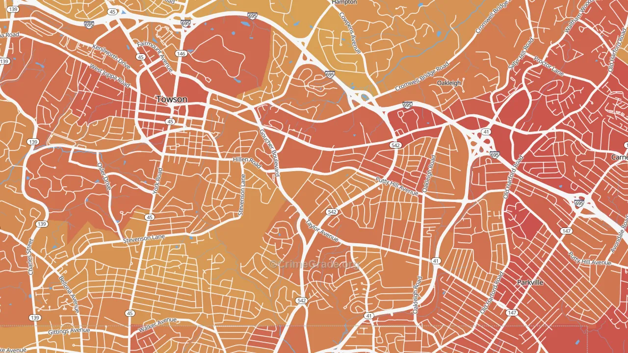 Loch Raven Manor, Towson, MD Map of Vehicle Theft Rates