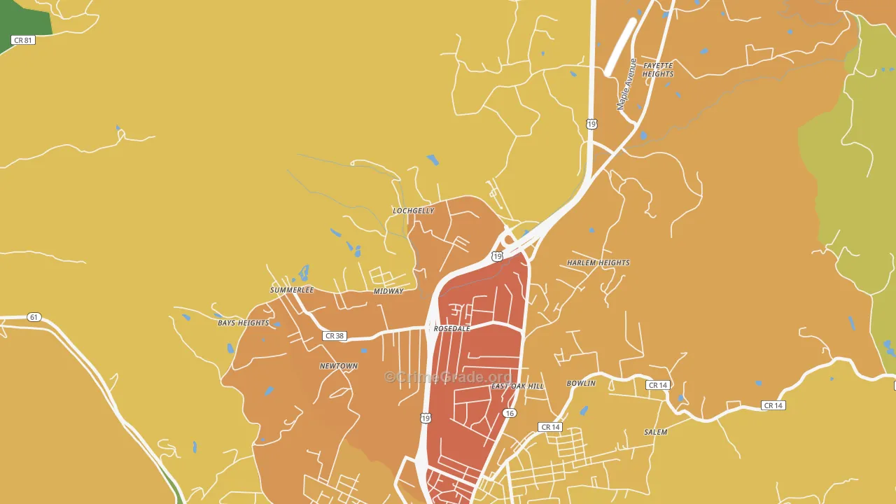Lochgelly, WV Map of Vehicle Theft Rates