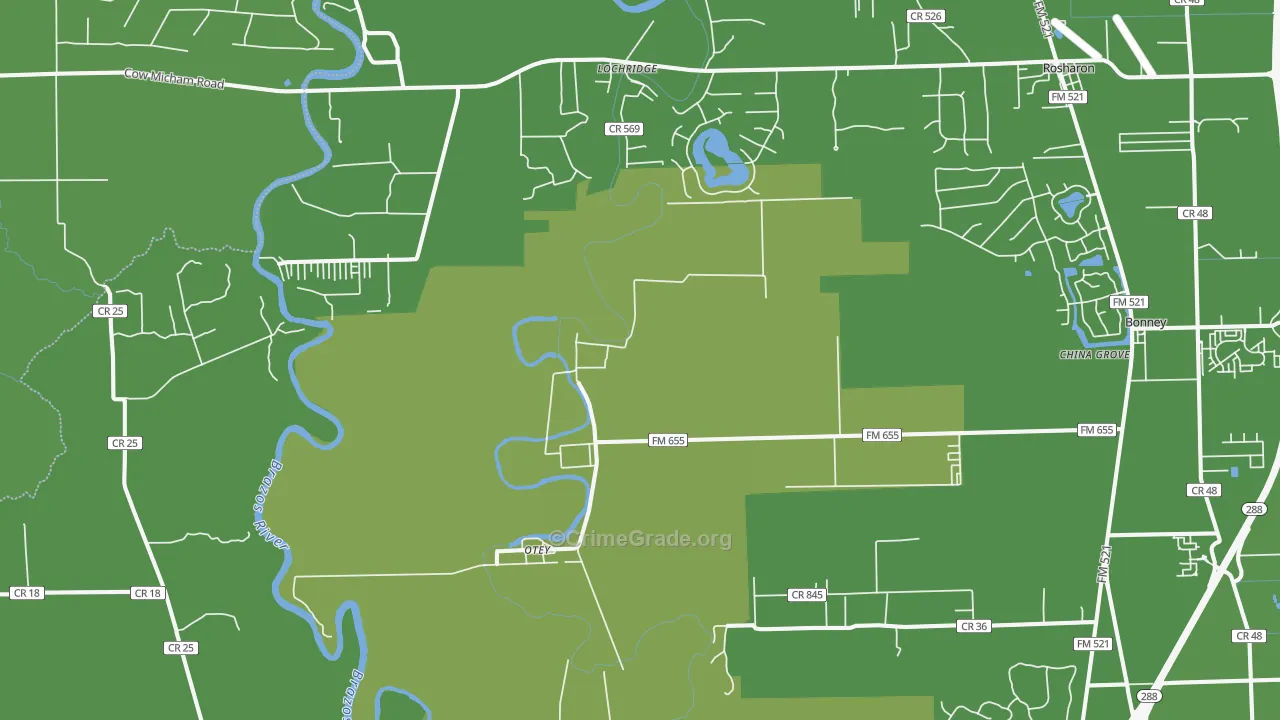 Lochridge, TX Map of Vehicle Theft Rates