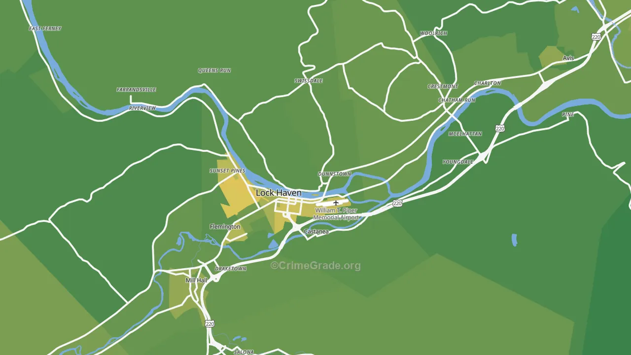 Lock Haven, PA Map of Vehicle Theft Rates