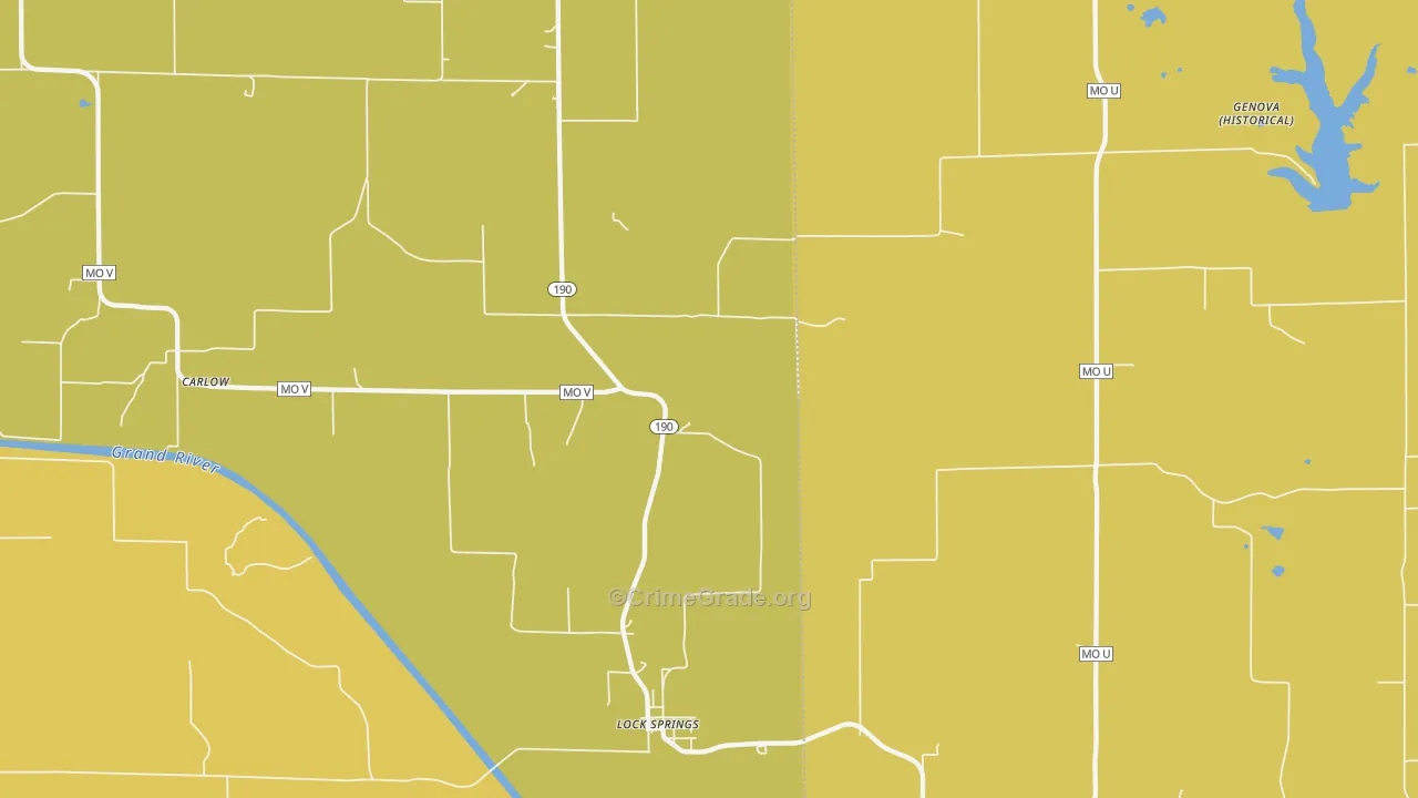Lock Springs, MO Map of Vehicle Theft Rates
