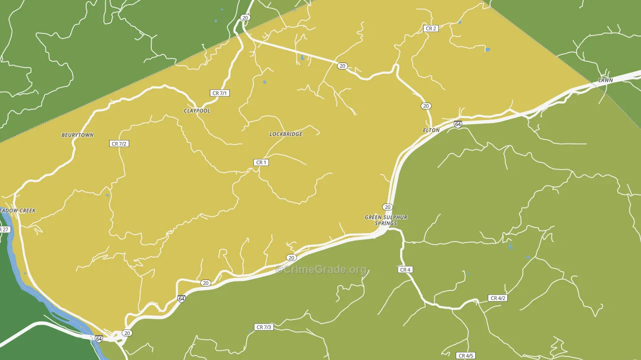 Lockbridge, WV Map of Vehicle Theft Rates