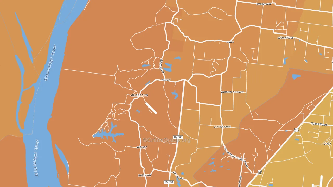 Locke, TN Map of Vehicle Theft Rates
