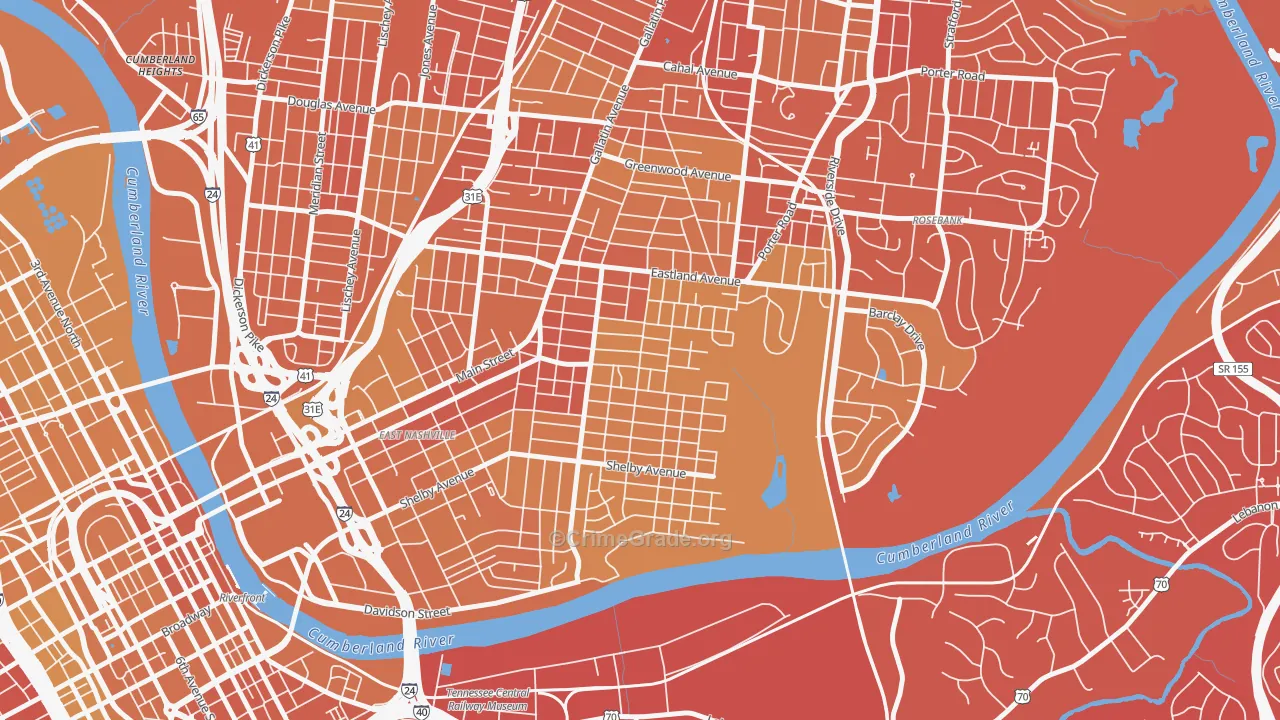 Lockeland Springs, Nashville, TN Map of Vehicle Theft Rates