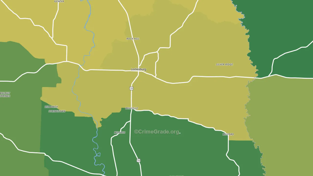 Lockesburg, AR Map of Vehicle Theft Rates