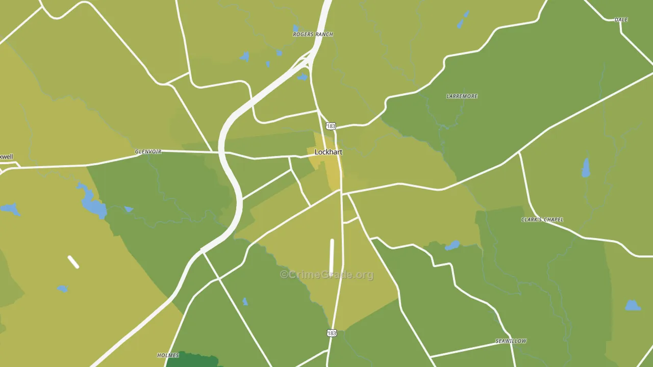 Lockhart, TX Map of Vehicle Theft Rates
