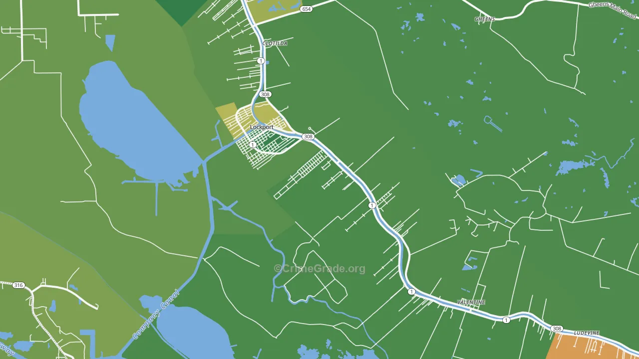 Lockport, LA Map of Vehicle Theft Rates