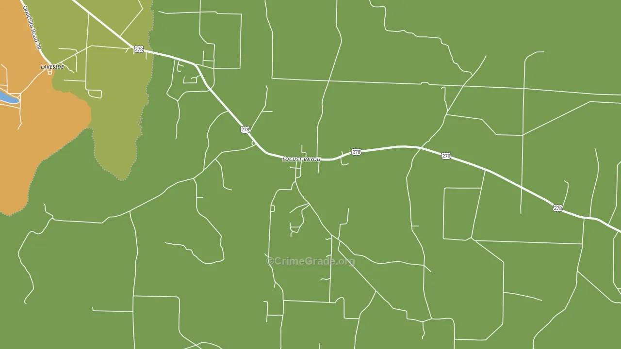 Locust Bayou, AR Map of Vehicle Theft Rates