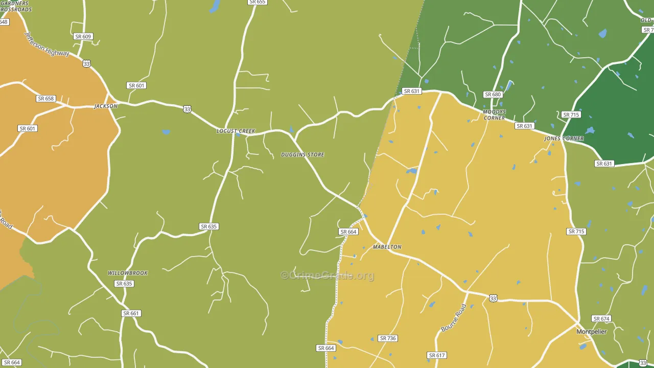 Locust Creek, VA Map of Vehicle Theft Rates