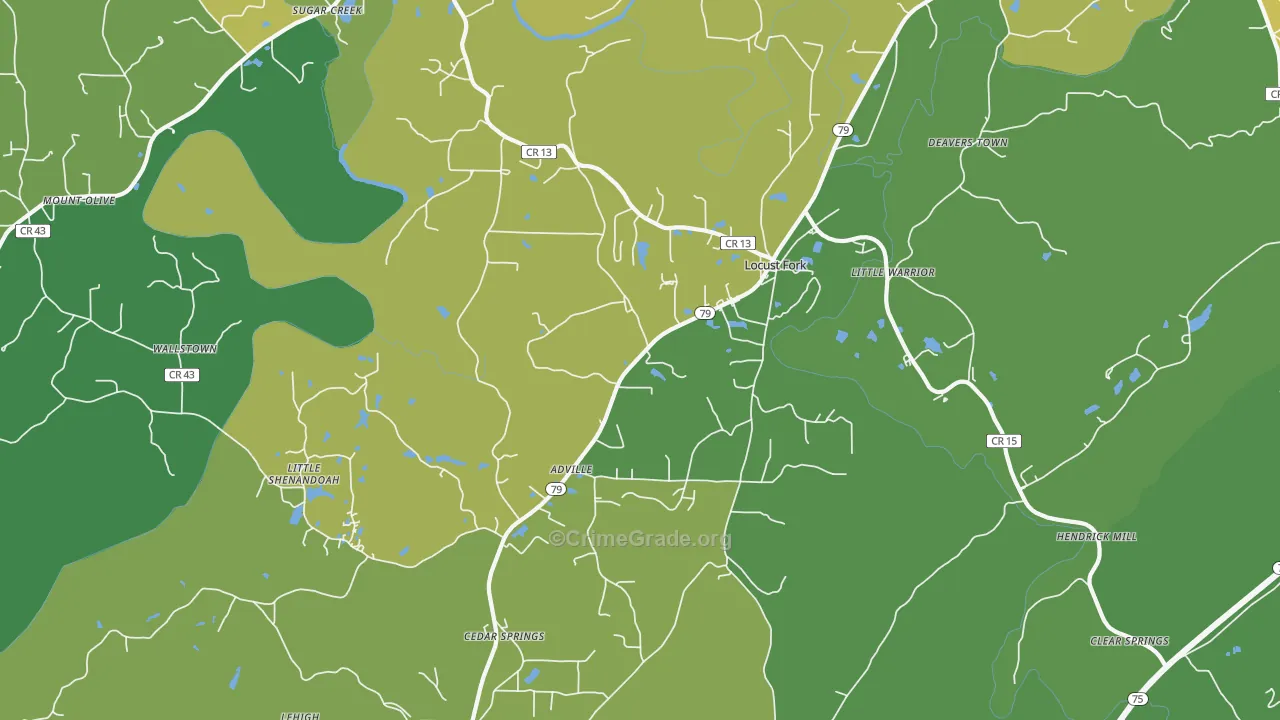 Locust Fork, AL Map of Vehicle Theft Rates