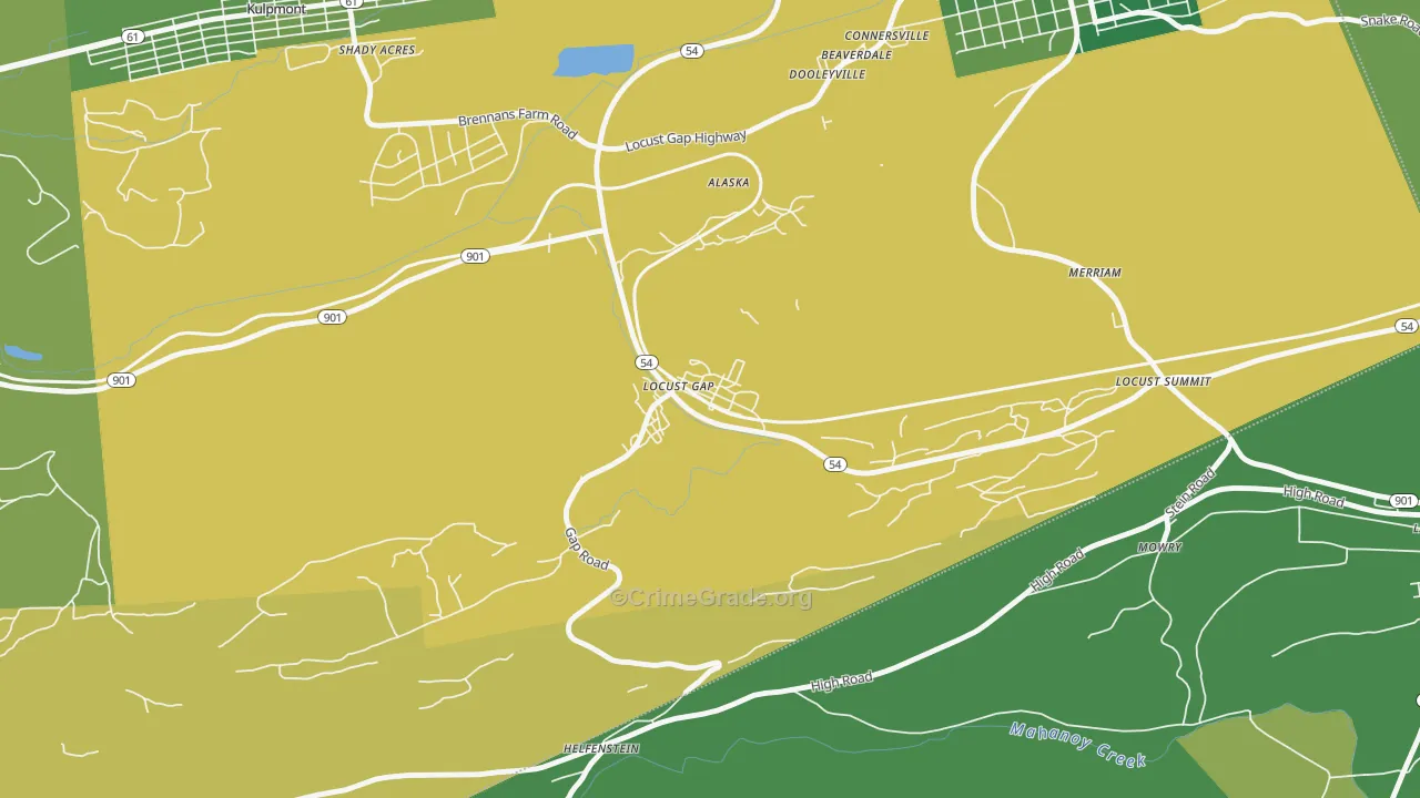 Locust Gap, PA Map of Vehicle Theft Rates