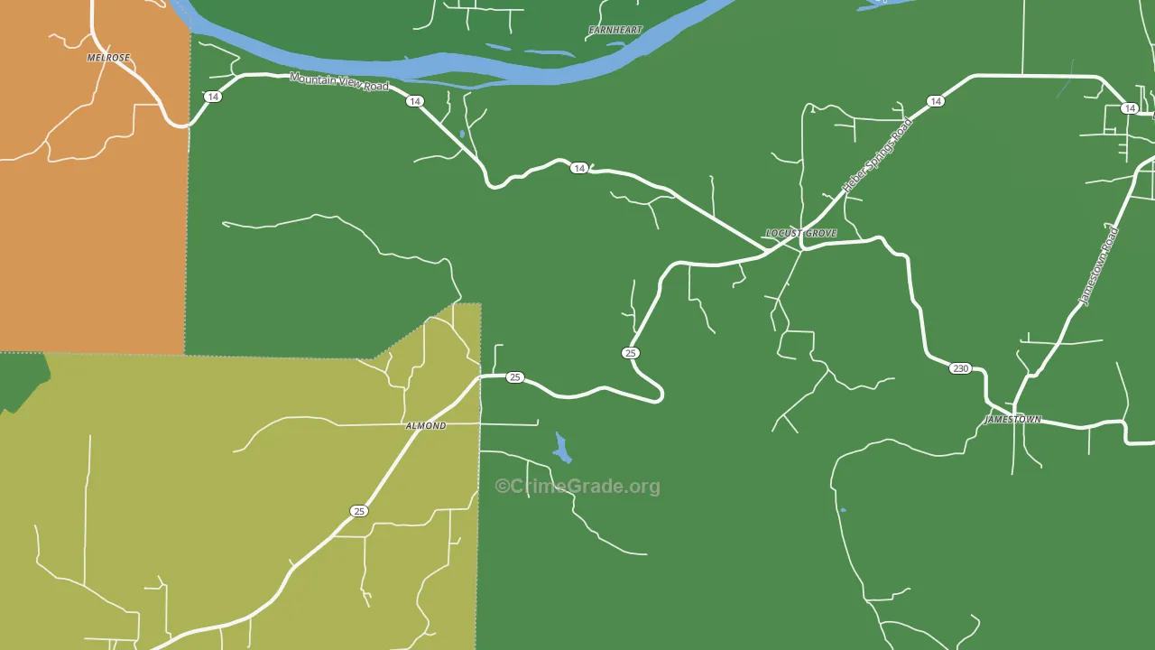 Locust Grove, AR Map of Vehicle Theft Rates