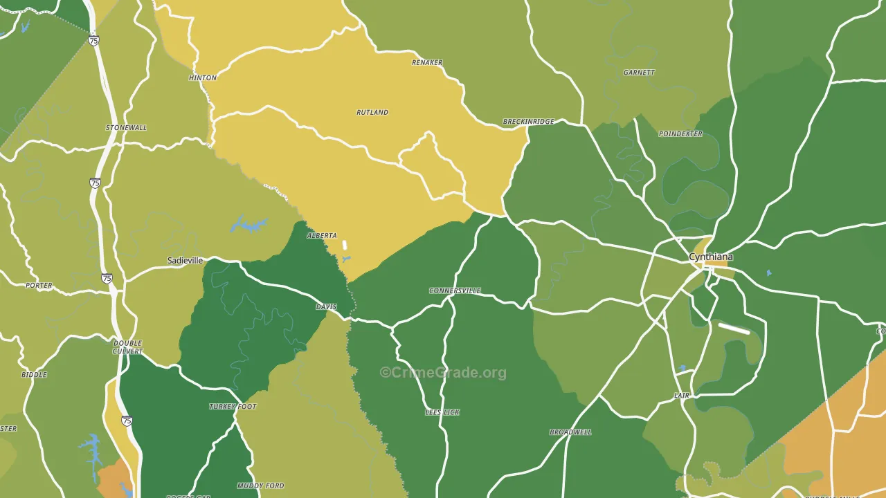 Locust Grove, KY Map of Vehicle Theft Rates