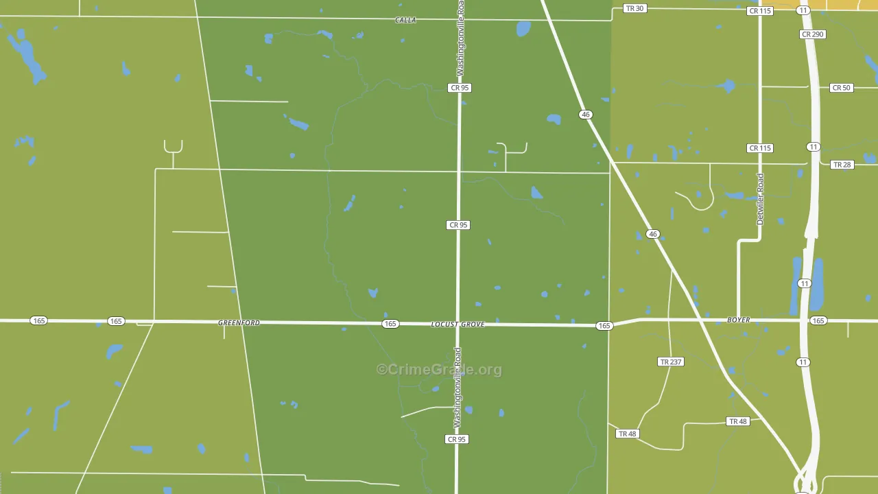 Locust Grove, OH Map of Vehicle Theft Rates