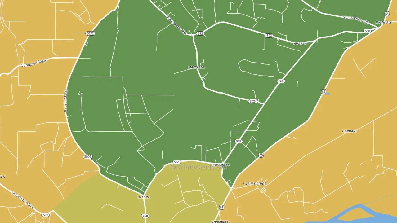 Locust Ridge, LA Map of Vehicle Theft Rates