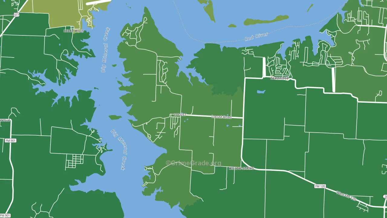 Locust, TX Map of Vehicle Theft Rates