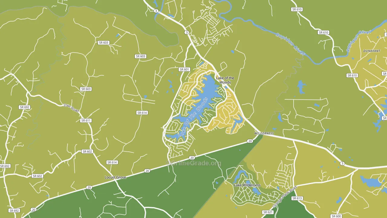 Locust Grove, VA Map of Vehicle Theft Rates