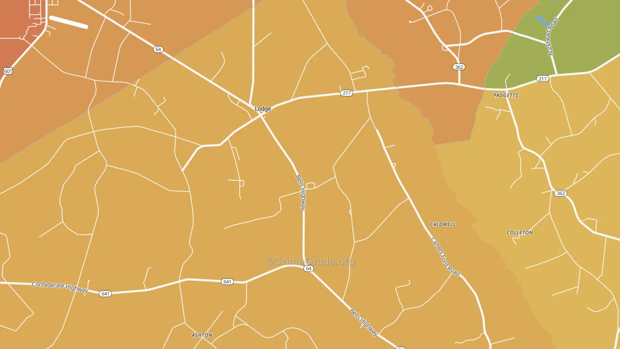 Lodge, SC Map of Vehicle Theft Rates
