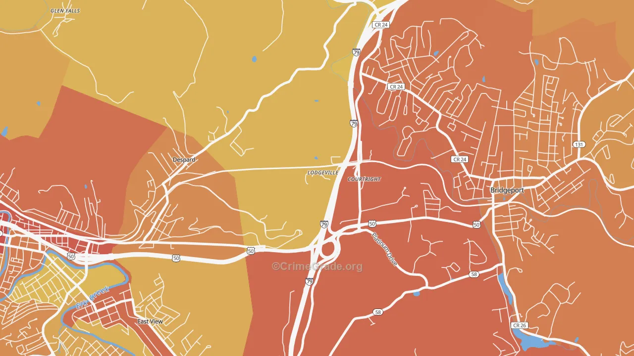 Lodgeville, WV Map of Vehicle Theft Rates