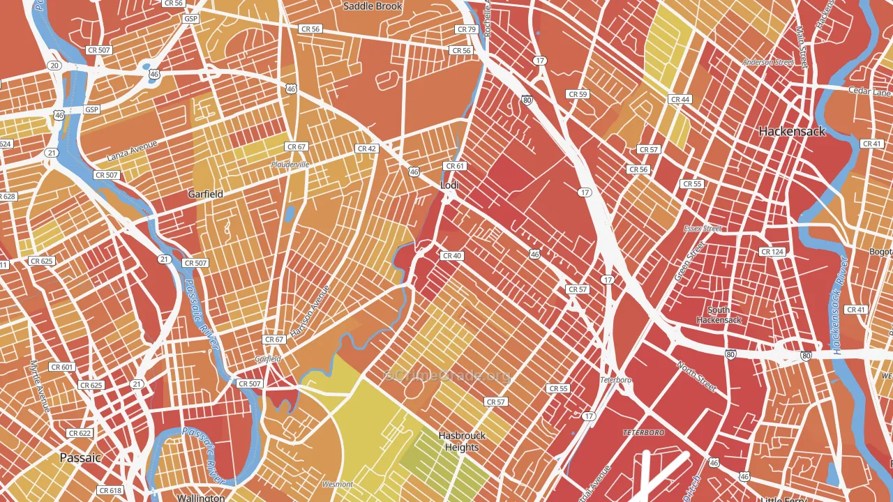 Lodi, NJ Map of Vehicle Theft Rates