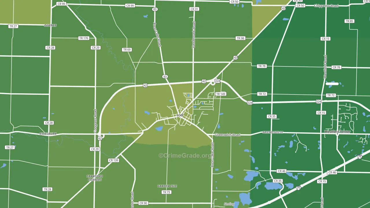 Lodi, OH Map of Vehicle Theft Rates